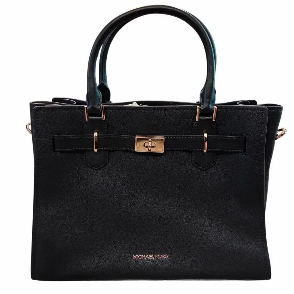 Michael Kors Hamilton Medium Leather Satchel Black Structured Classic Old Money